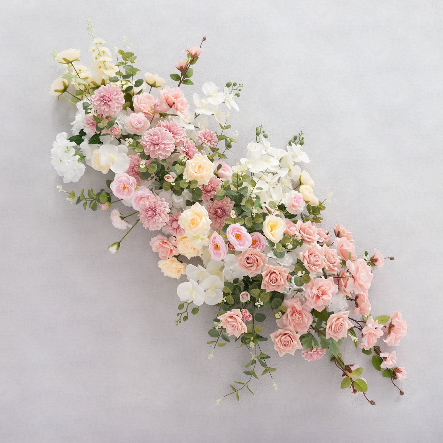 Uflower Artificial Pink Rose Green Leaf Flower Row Wedding KT Backdrop Decor
